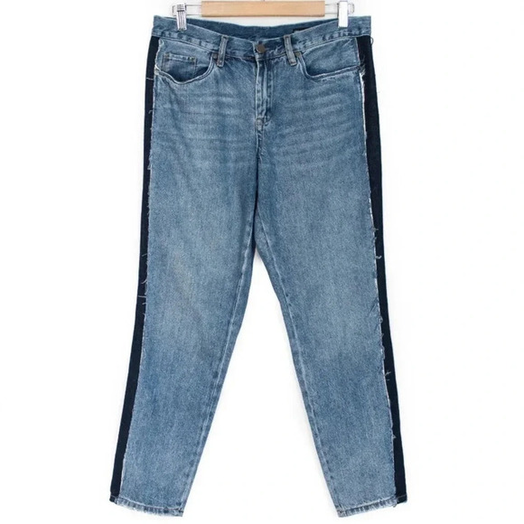 BLANK NYC Crop Girlfriend Two Tone Colorblock Frayed Jeans Size 29 - Picture 1 of 9